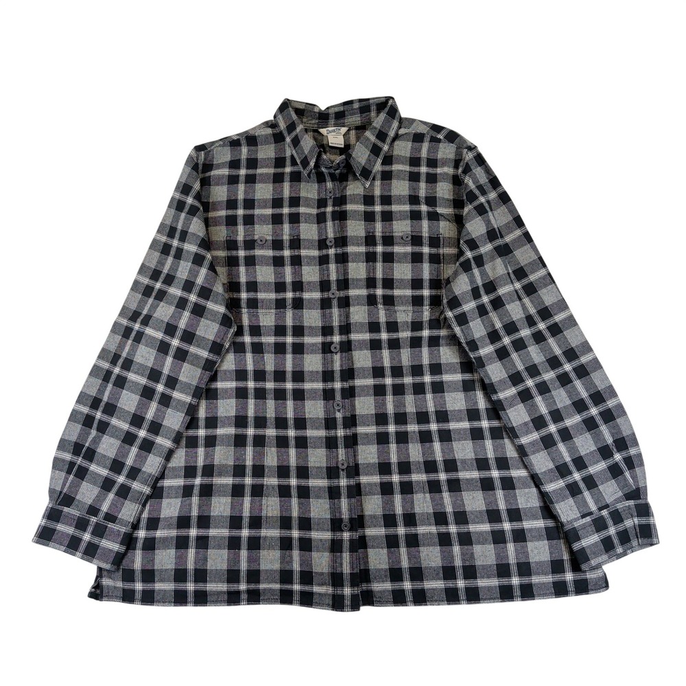 Duluth Trading Co Free Swingin Flannel Plaid Shirt Black Gray 65505 Womens XXL